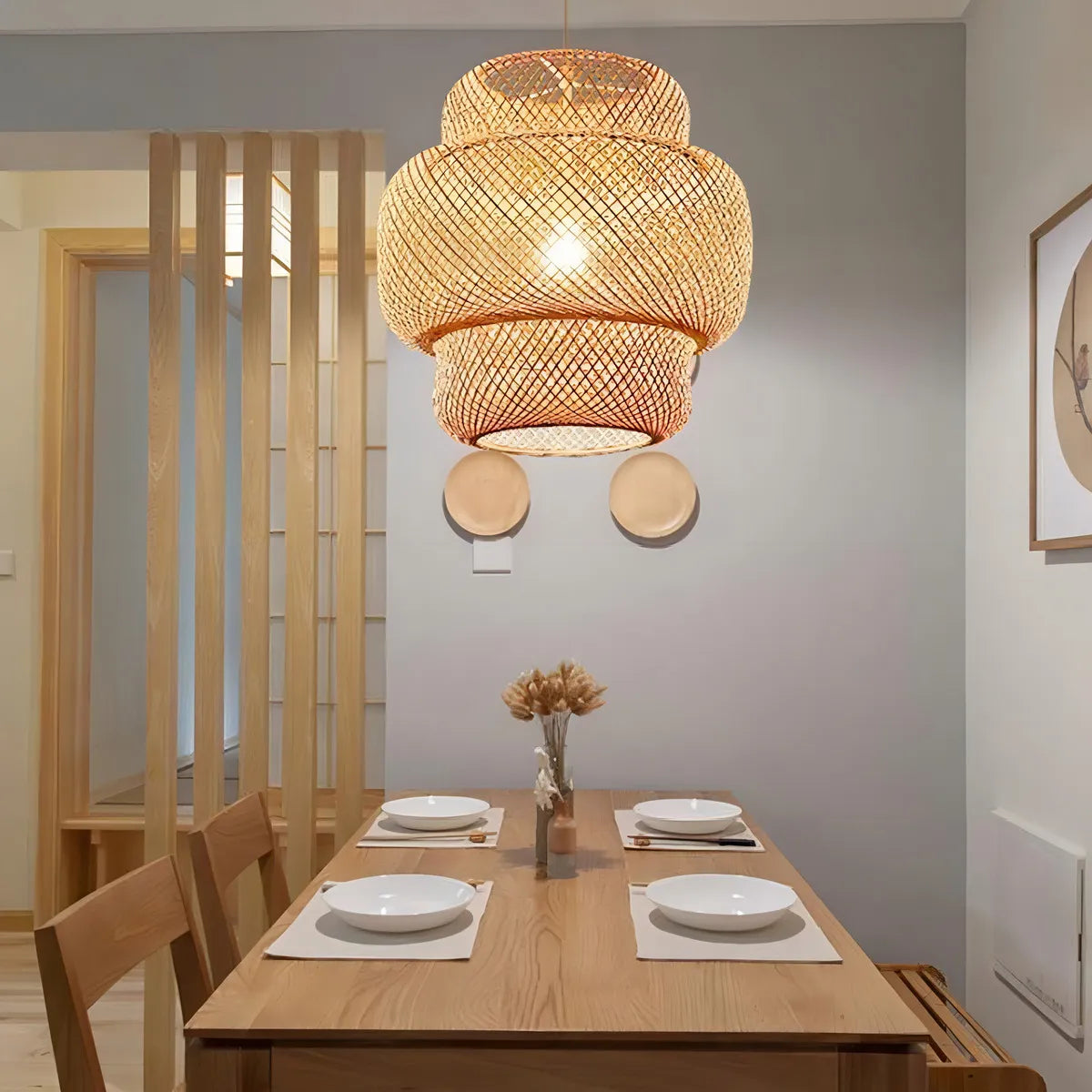 Suspension ZENYA bambou rotin – idée déco naturelle pour intérieur Marrakech