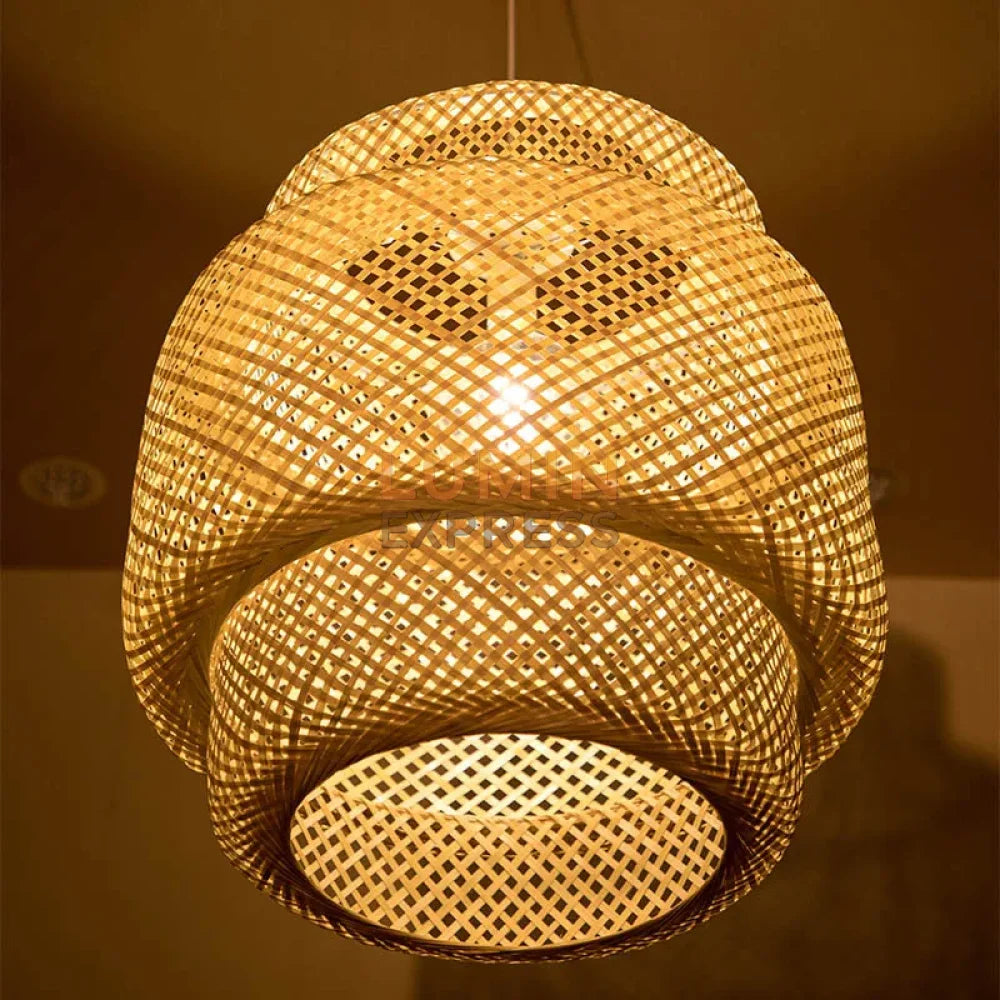 Suspension ZENYA 40 cm – luminaire suspendu bambou rotin pour salon style asiatique Maroc