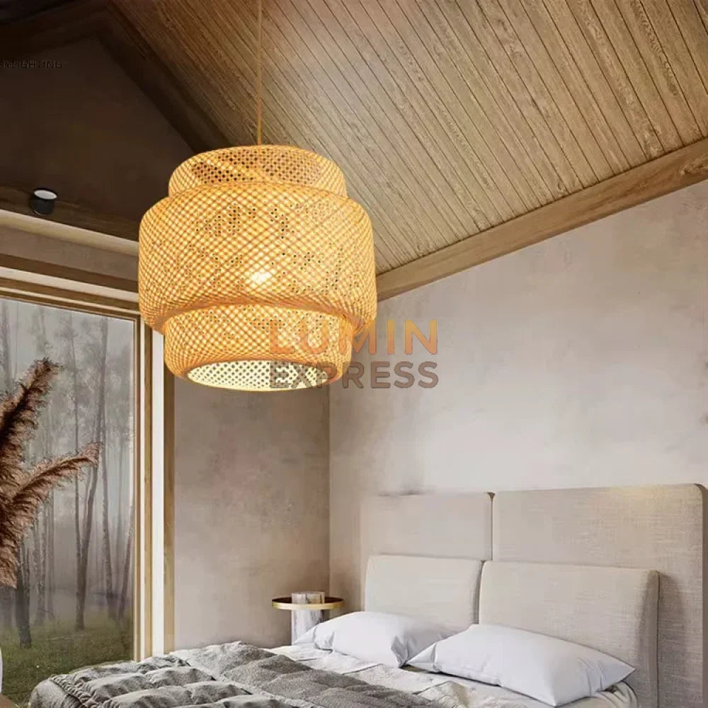 Suspension ZENYA en bambou et rotin naturel – luminaire bohème Luminexpress Maroc