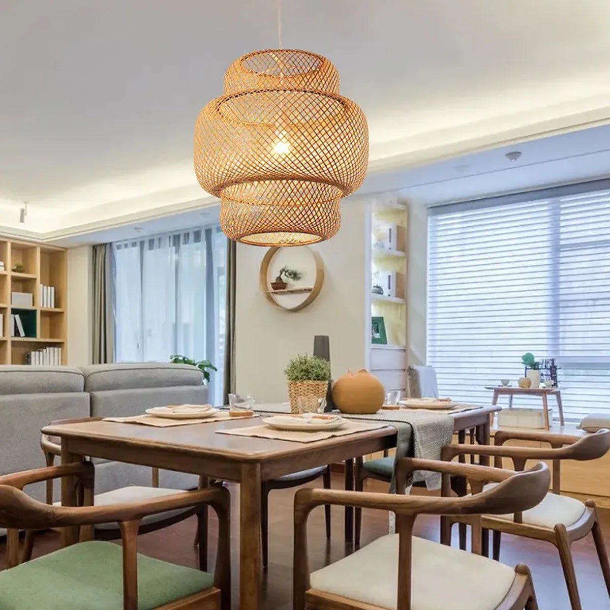 Luminaire suspension ZENYA bambou rotin – éclairage suspendu salon Maroc