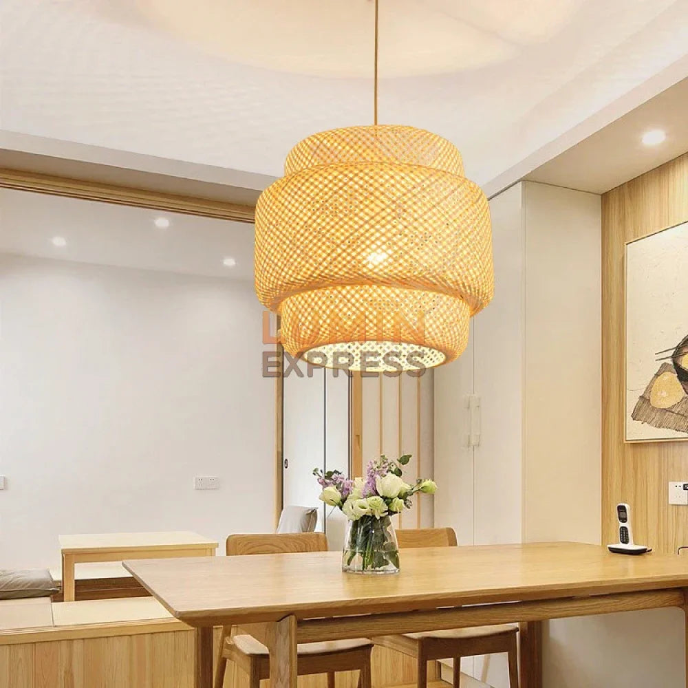 Détail tressage de la Suspension ZENYA – finition naturelle en bambou et rotin style asiatique Maroc