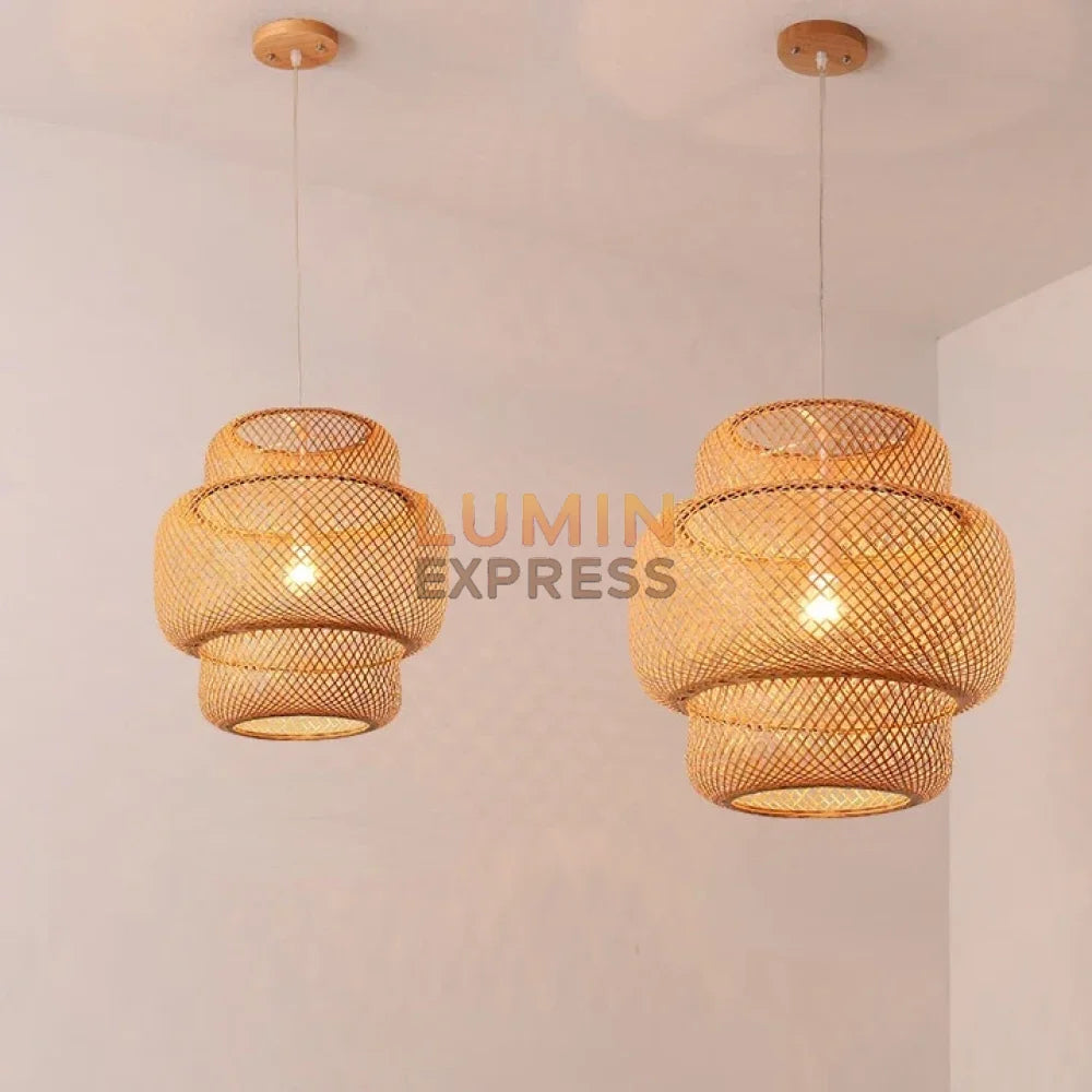 Suspension ZENYA naturelle en bambou et rotin – luminaire déco artisanale Maroc