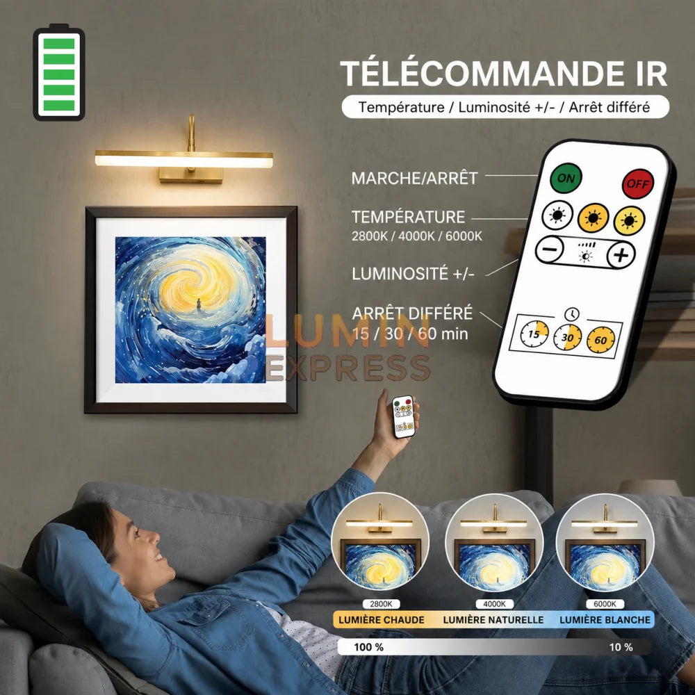 Applique murale rechargeable Gold pour tableau et miroir