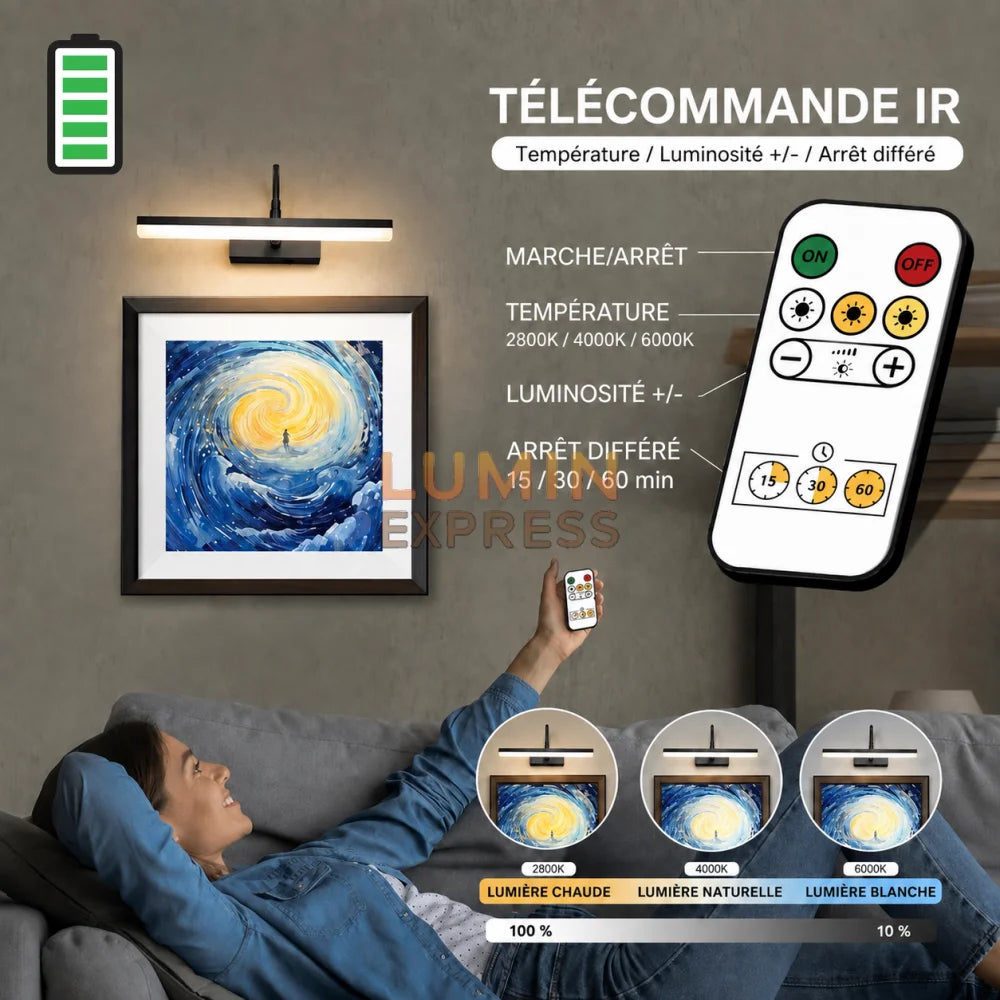 Applique murale rechargeable Black pour tableau et miroir