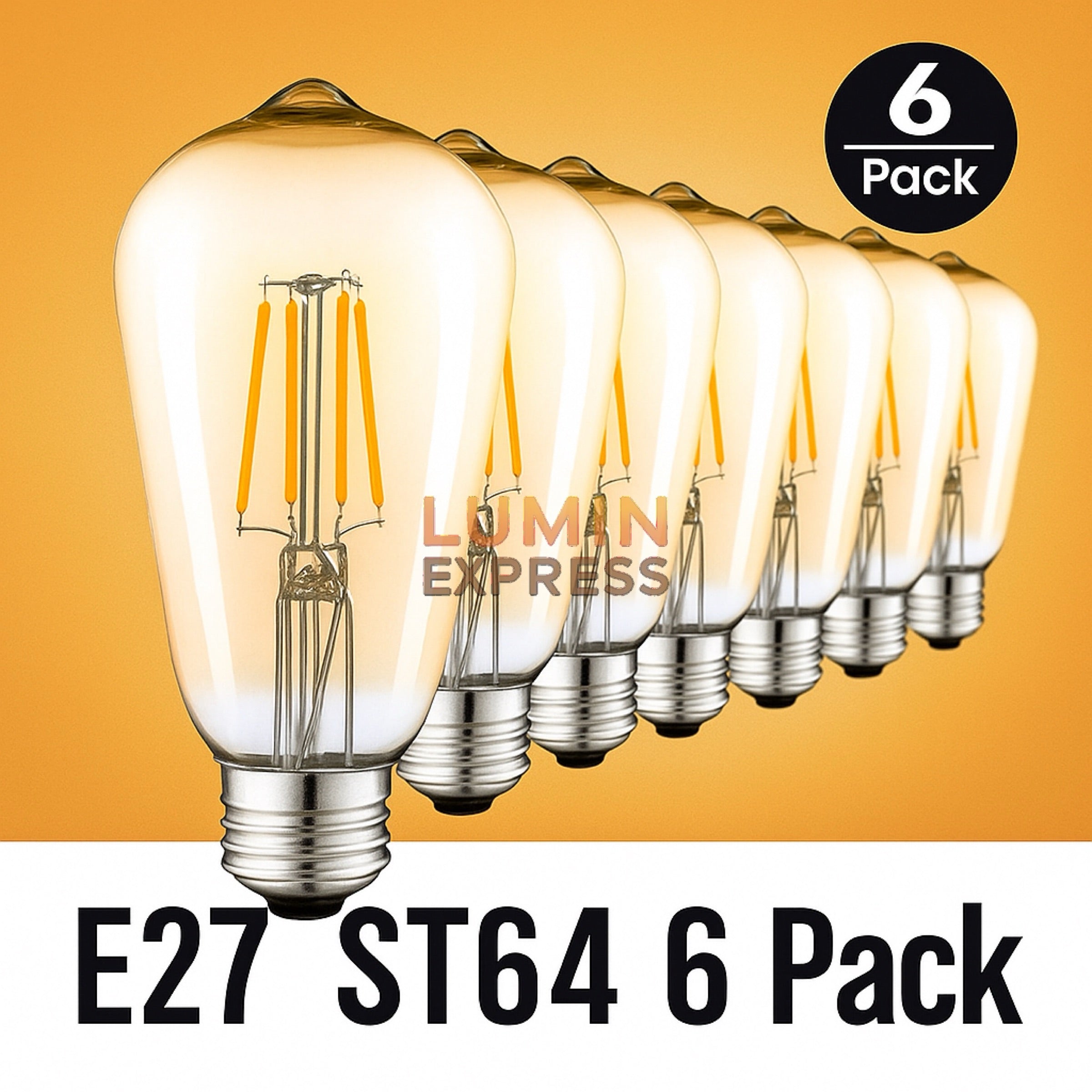 Pack de 6 Ampoules Filament E27 LED 6W ST64 3000K