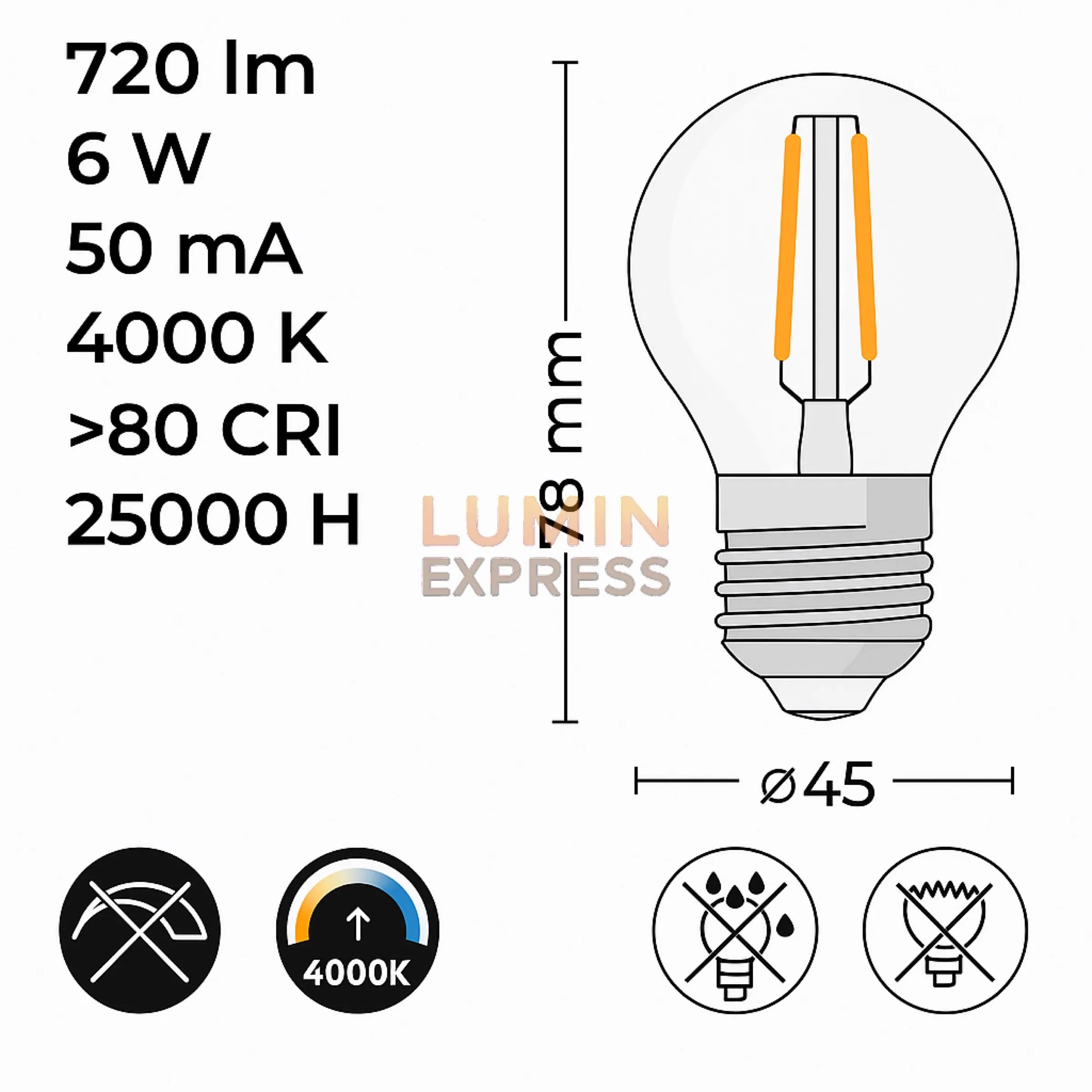 Pack de 6 Ampoules E27 LED 6W 4000K