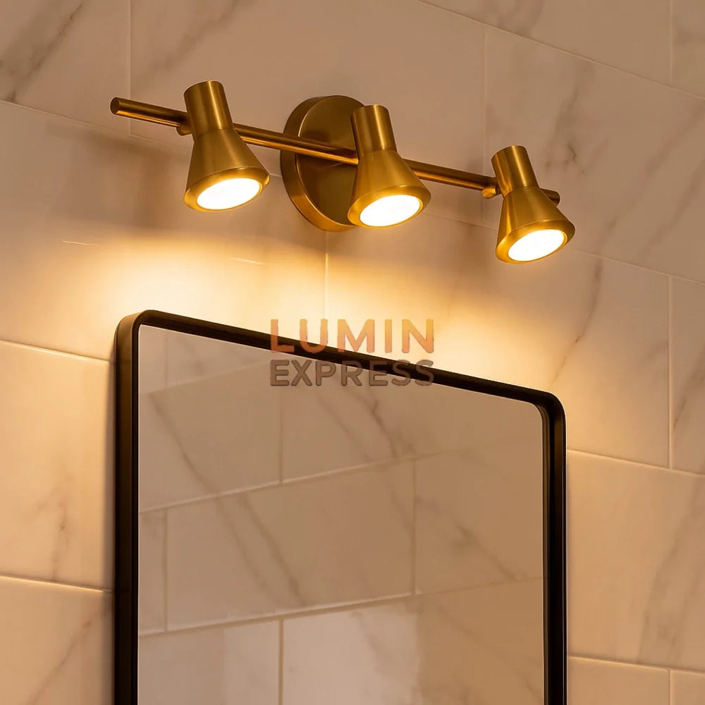 Applique murale dorée 3 spots LED intégrée, orientable – idéale au-dessus du miroir de salle de bain ou tableau – Maroc
