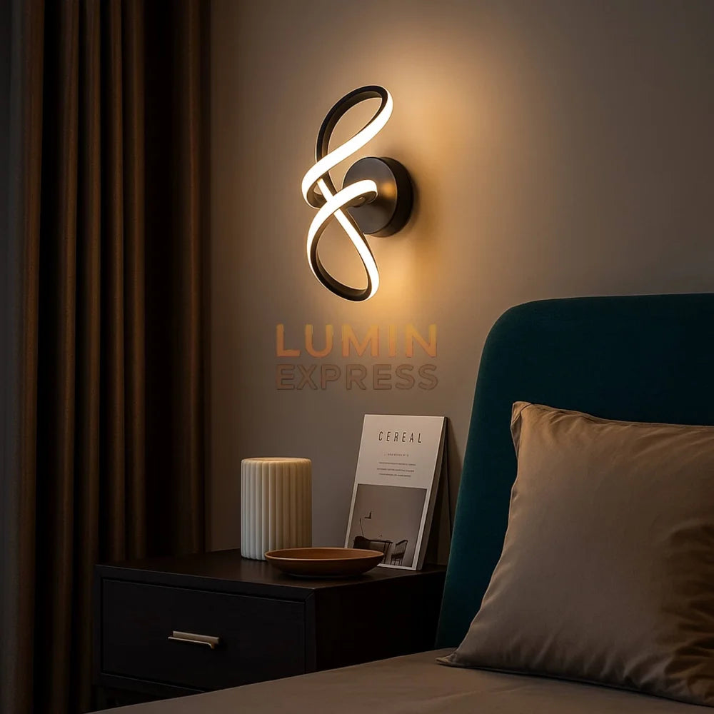 Luminaire INFINITY noir mat ruban infini LED, applique murale décorative pour salon ou tête de lit – Maroc
