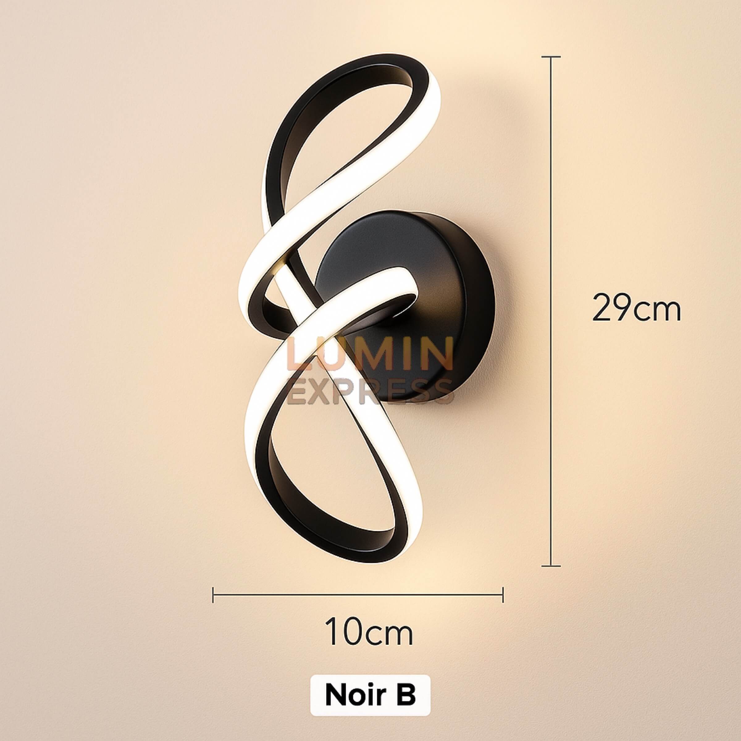 Applique murale INFINITY en ruban LED noir mat, idéal salon, chambre ou couloir – livraison rapide Maroc 
