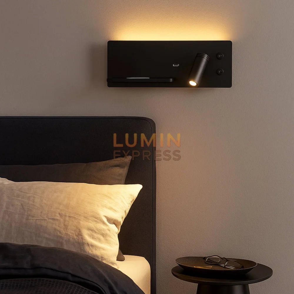 Applique murale liseuse noire LED orientable avec bras flexible – idéale chambre et bureau – Luminexpress Maroc
