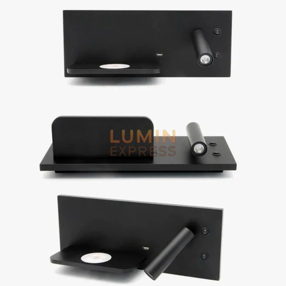 Gros plan de la tête liseuse orientable de l’applique noire.