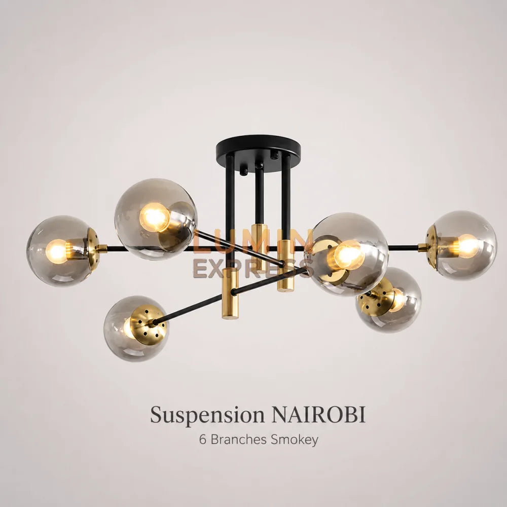 Plafonnier NAIROBI 6 Branches Smokey