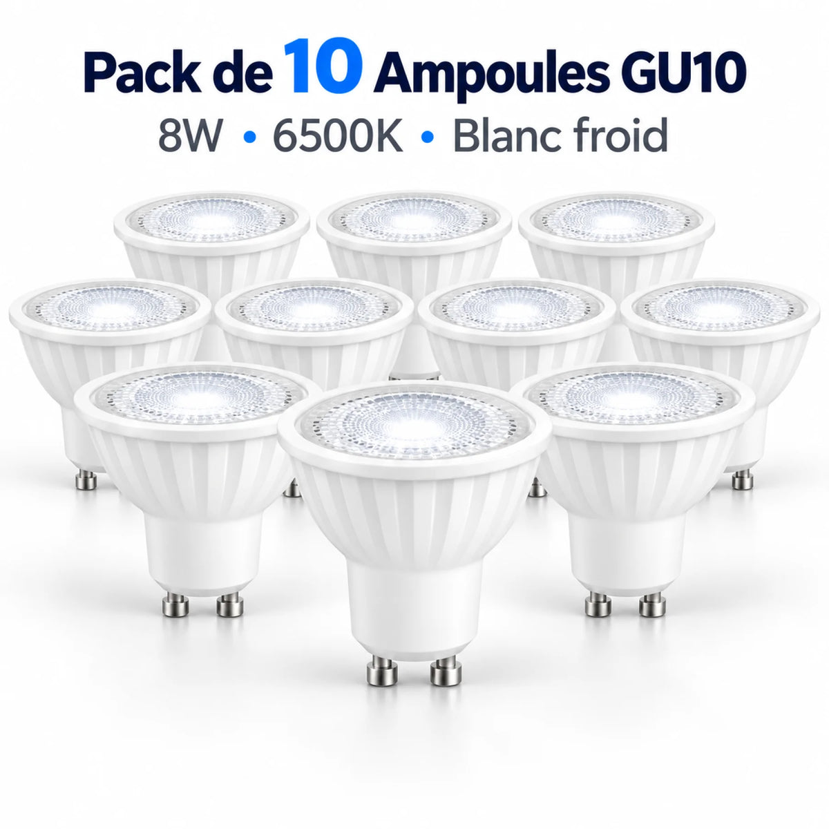 Pack de 10 Ampoules LED GU10 8W 6500K