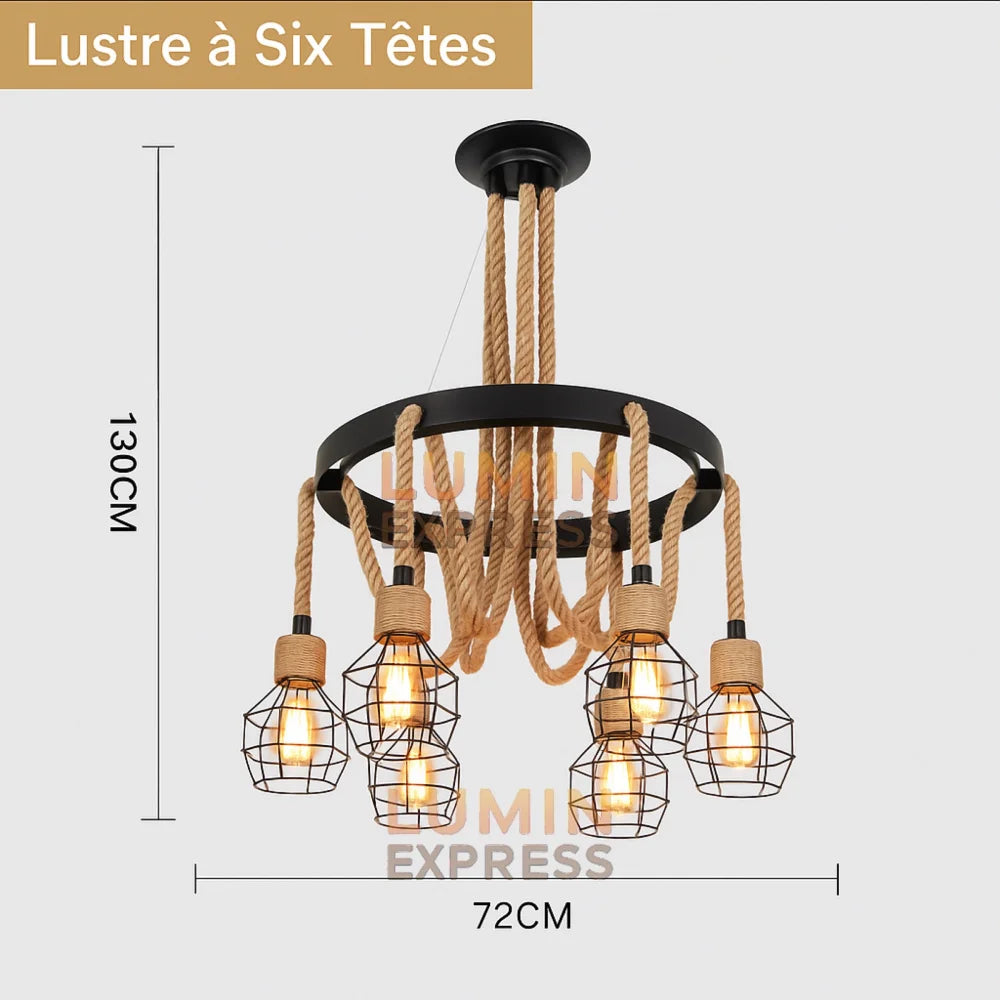 Suspension HUNKY 6 Têtes avec Ampoules Offertes