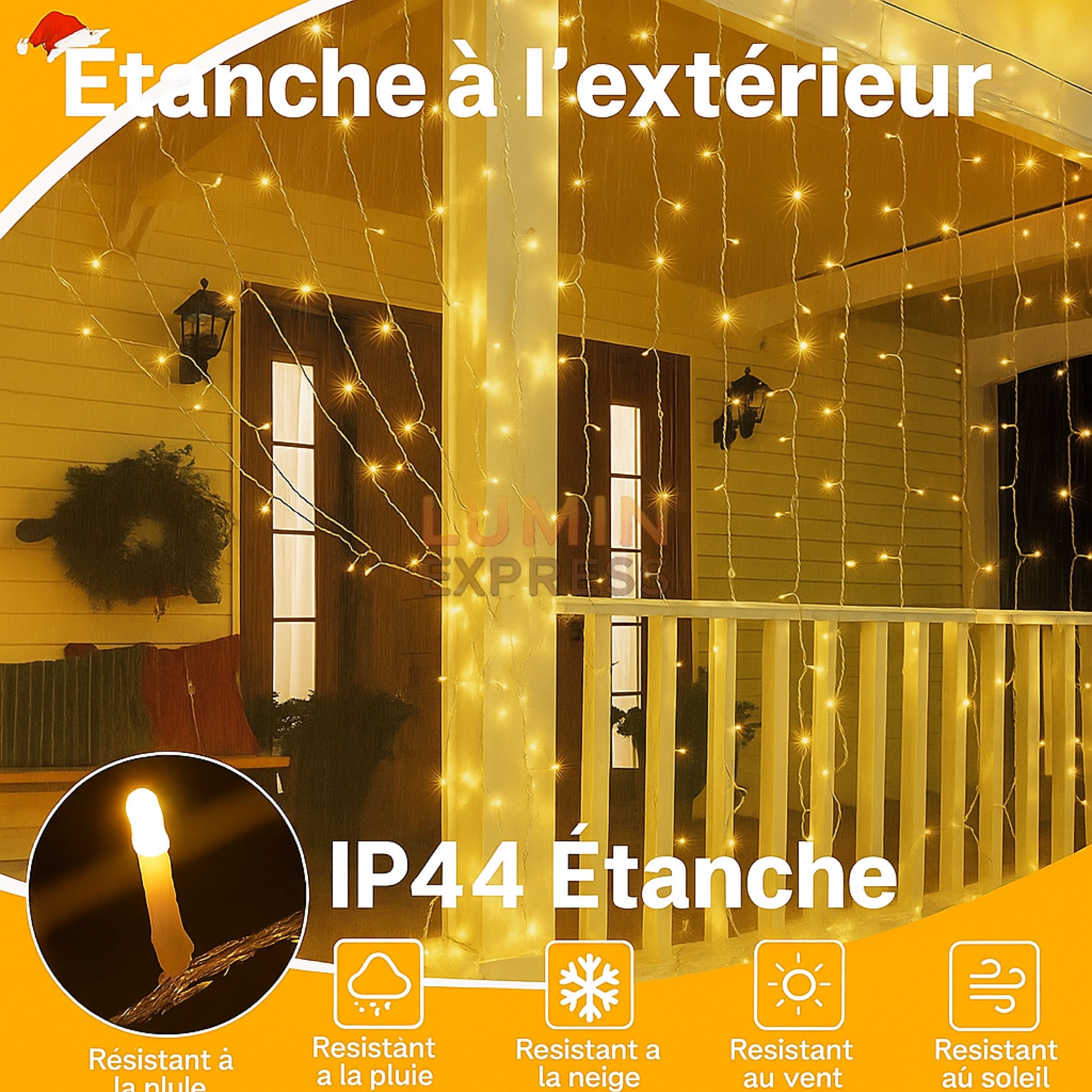 Rideau Guirlande étanche 3Mx3M Jaune