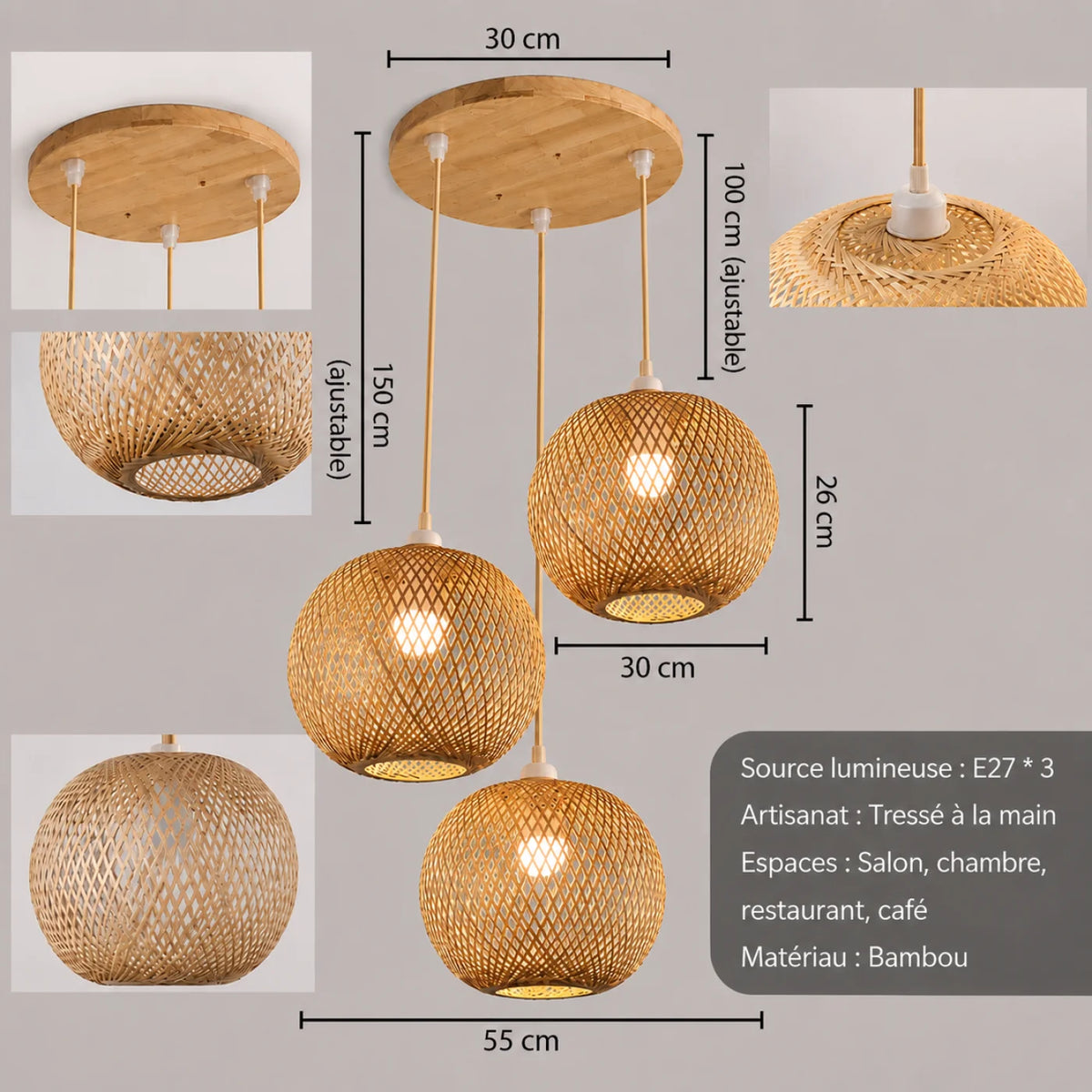 Suspension OASIS Triple en Bambou