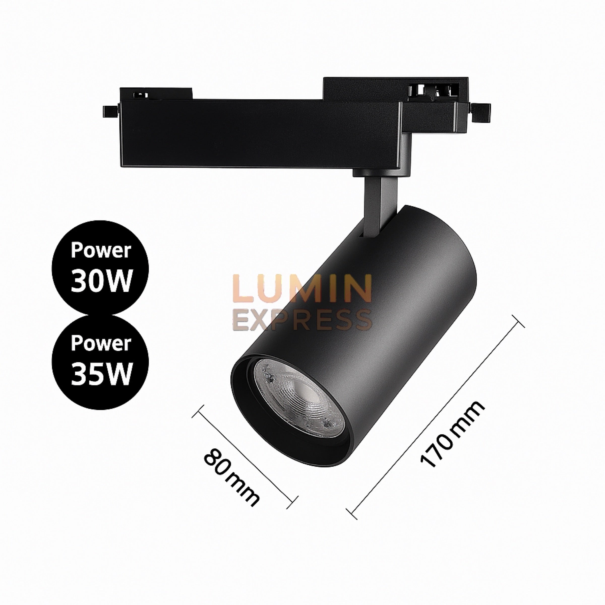 Projecteur 30W Noir pour rail monophasé