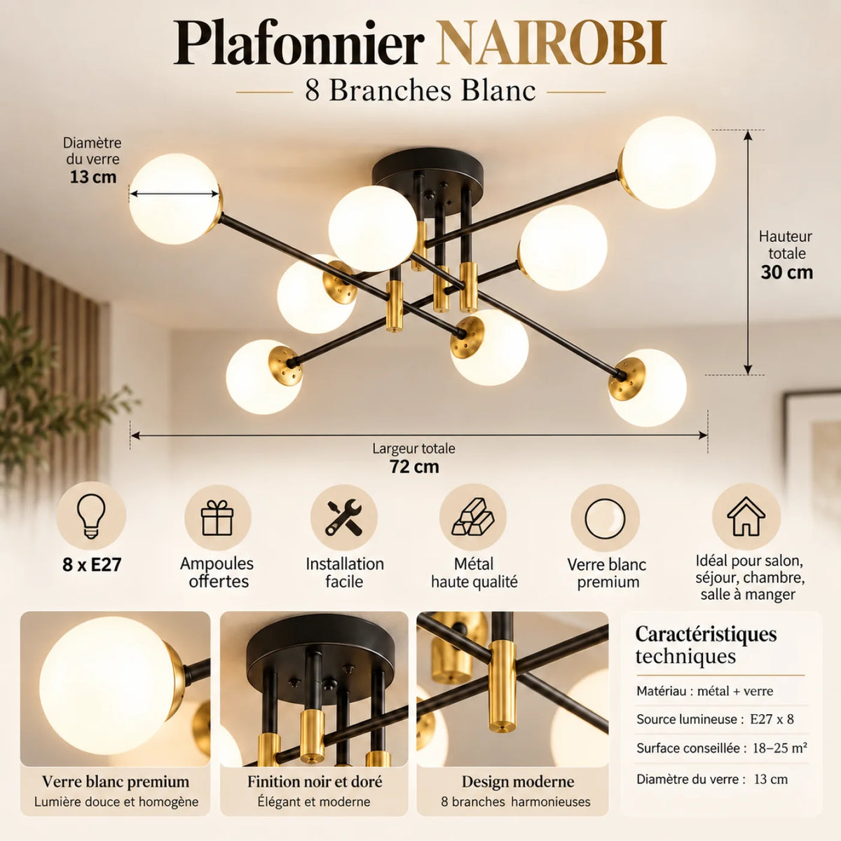 Plafonnier NAIROBI 8 Branches