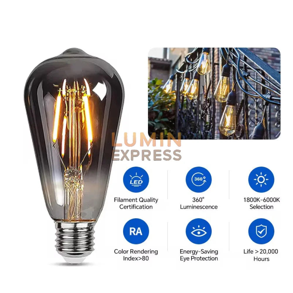 Pack de 6 Ampoules E27 LED ST64 Smokey 8W 2700K