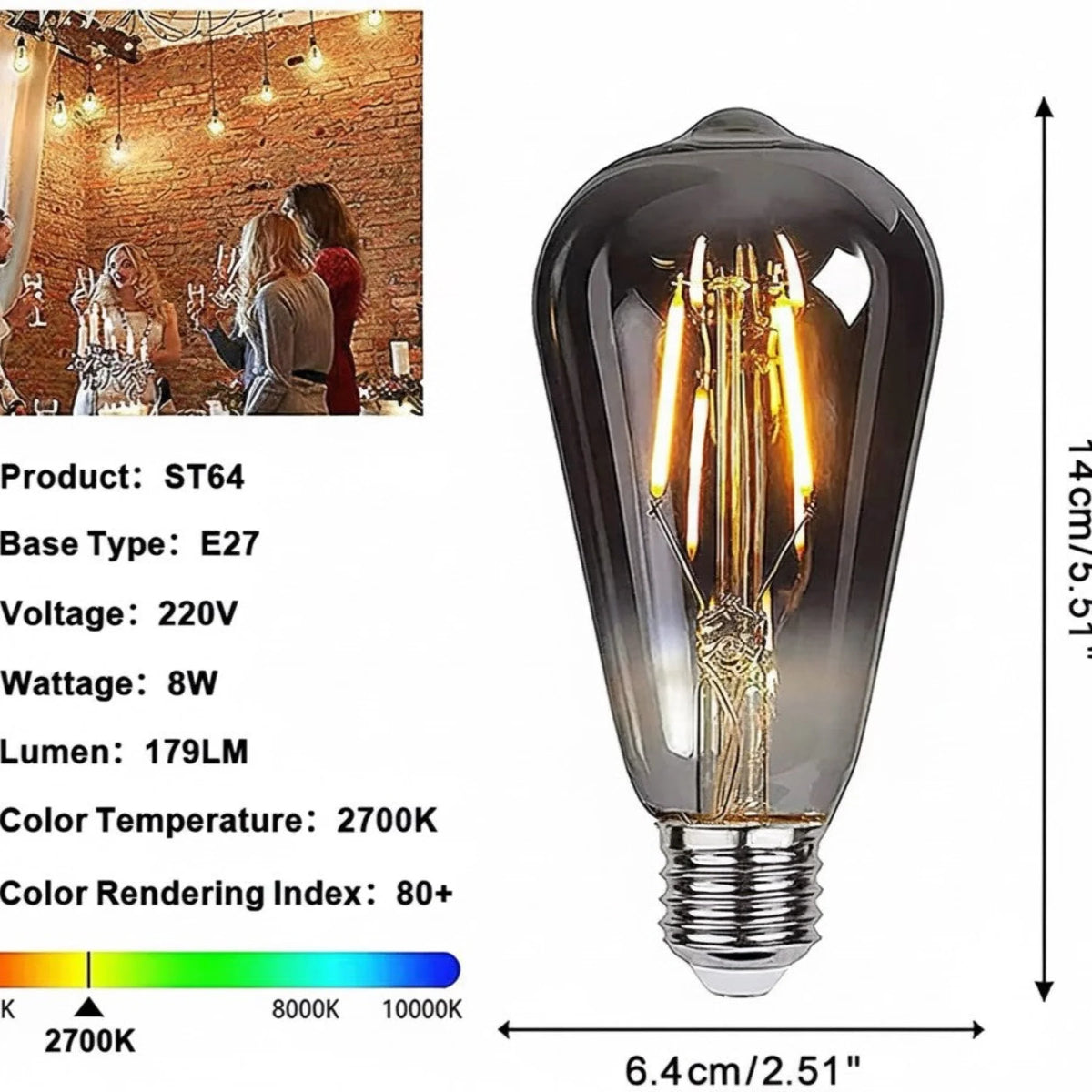 Ampoule E27 LED ST64 Smokey 8W 2700K