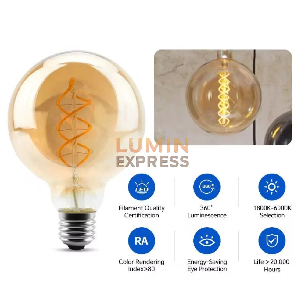 Ampoule G80 E27 6W 3000K Ambre