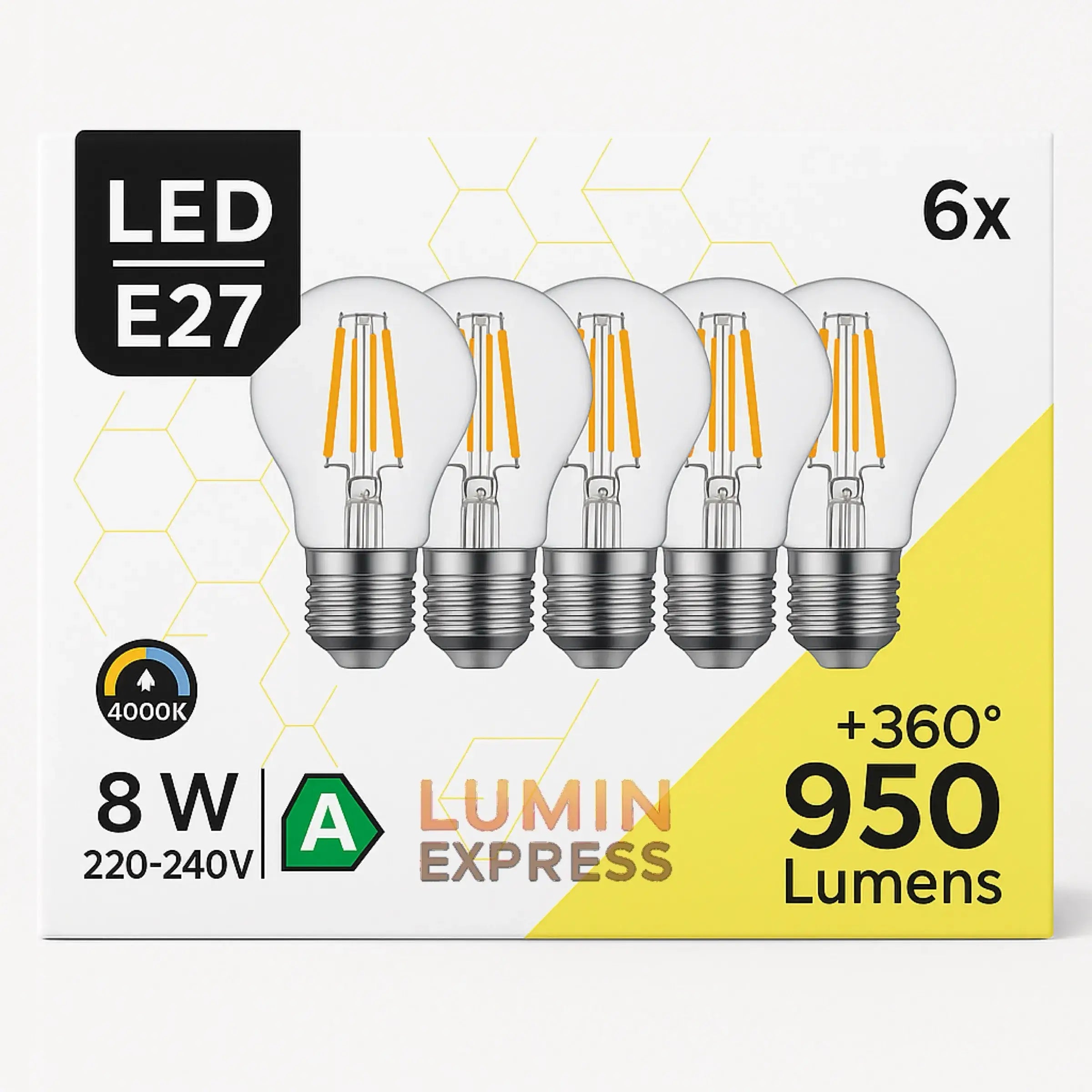 Pack de 6 Ampoules E27 LED 8W 4000K