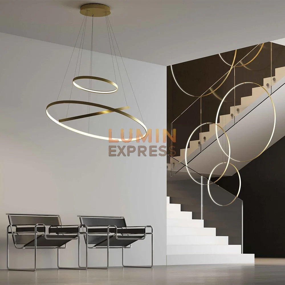 Lustre suspension LISBON cuivre 3 cercles LED – Luminexpress Maroc