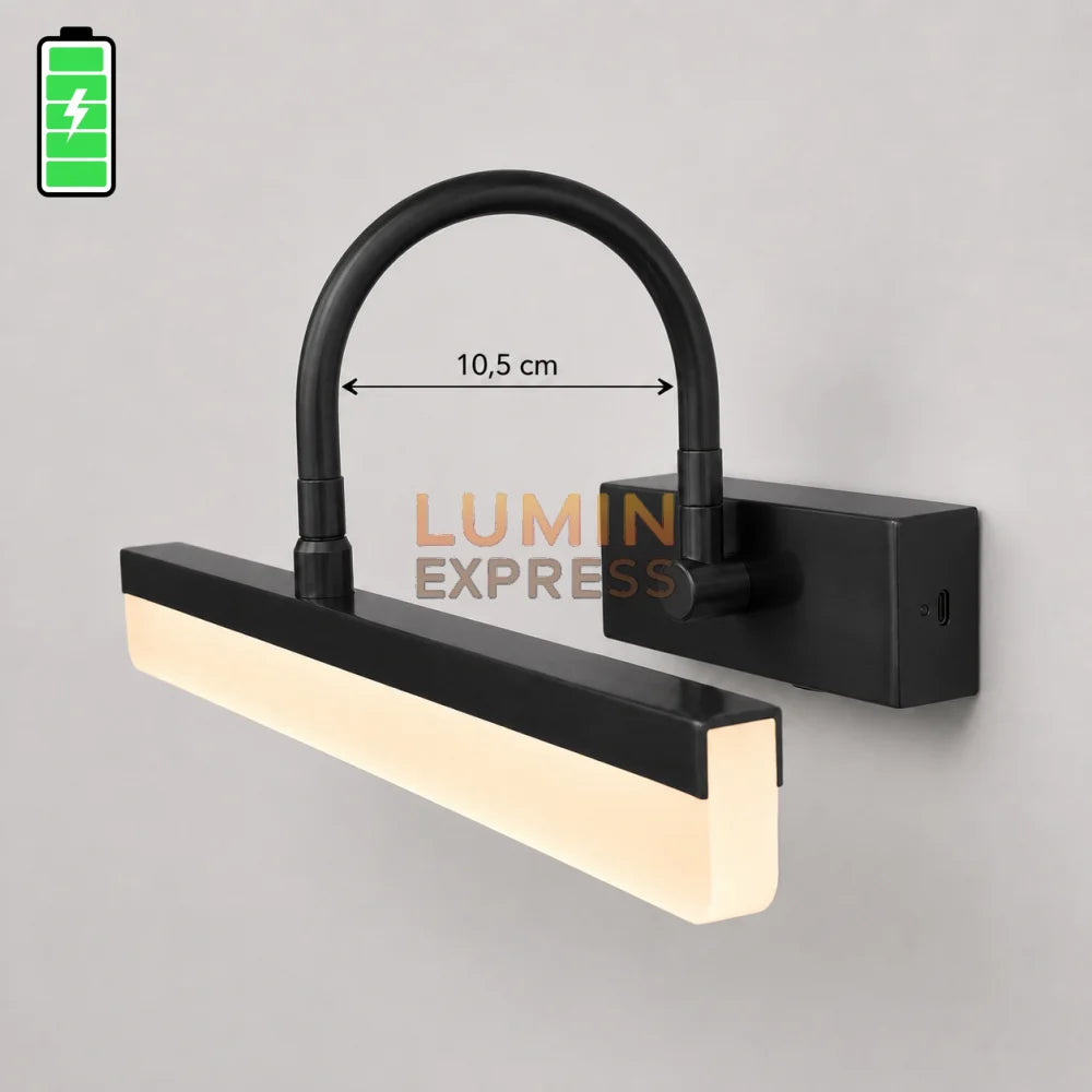 Applique miroir rechargeable noire avec éclairage LED