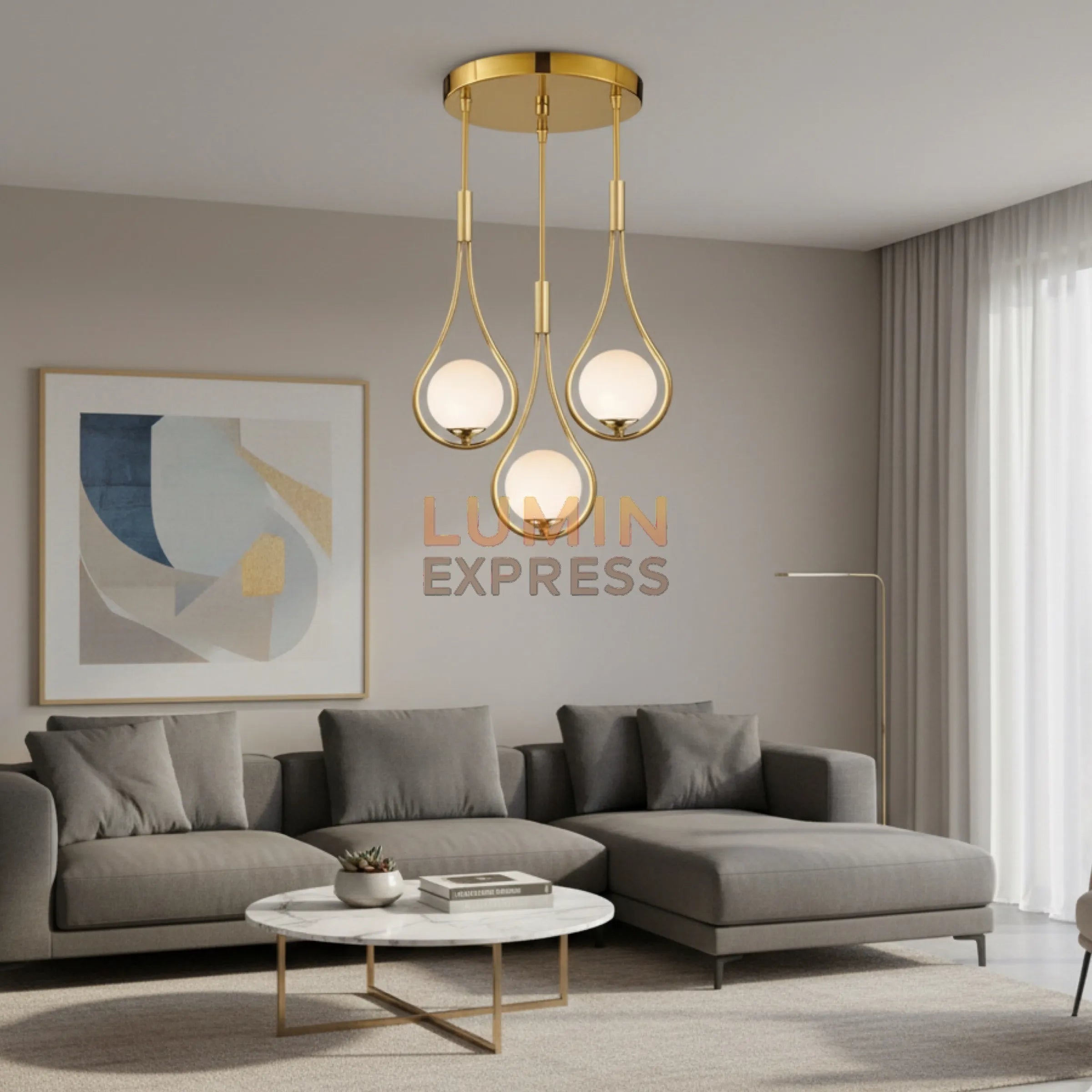 Applique murale PLATA Triple en laiton doré avec 3 globes en verre dépoli – Luminexpress Maroc