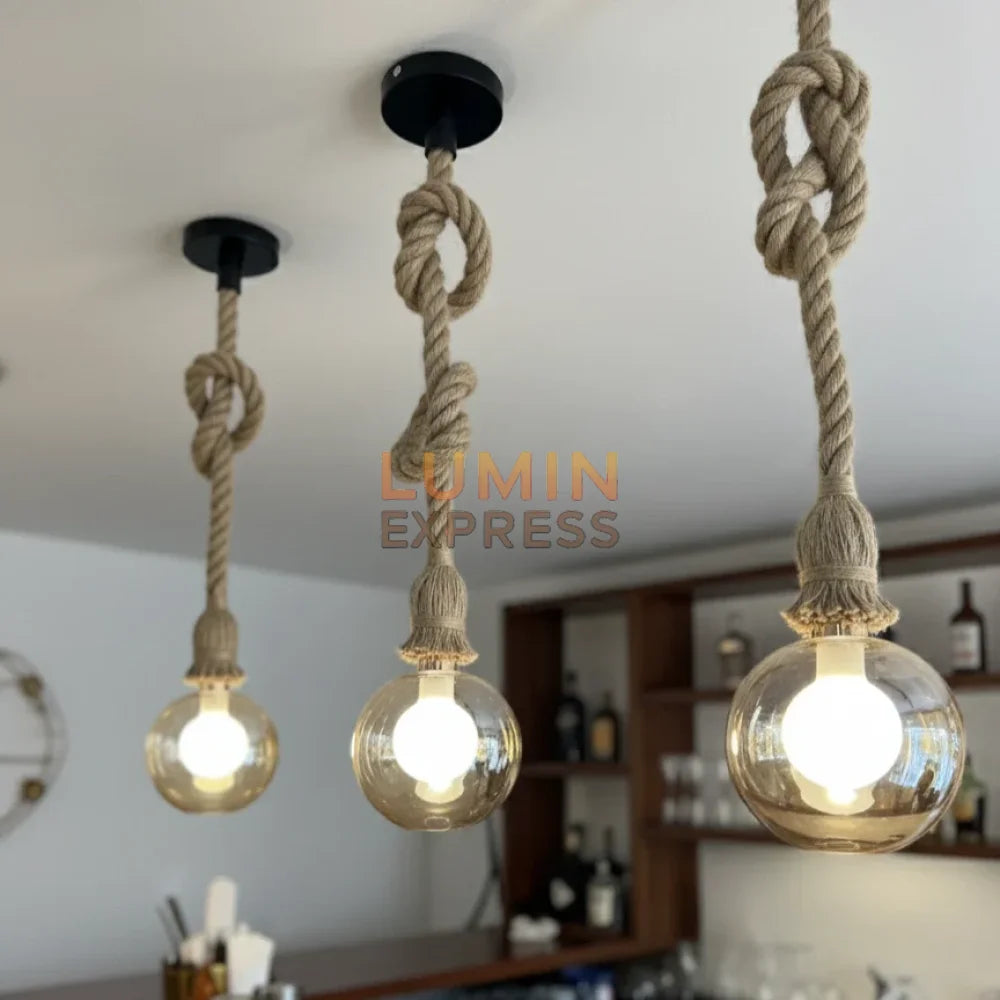 Suspension corde chanvre et ampoule style vintage 