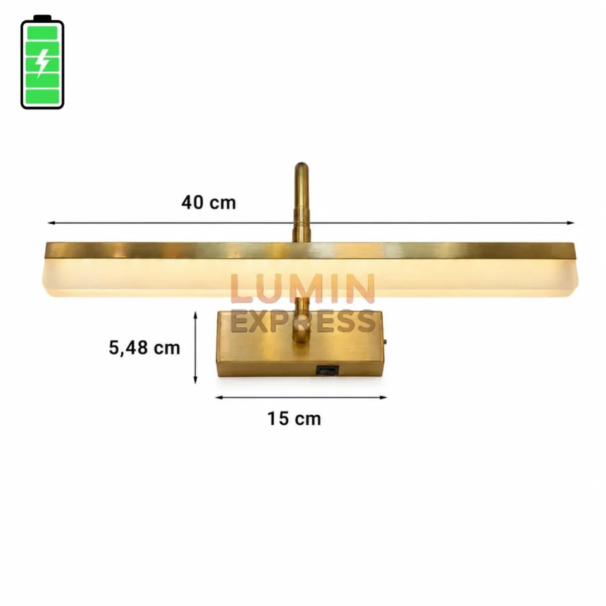 Dimensions de l’applique murale rechargeable Gold LED pour tableau et miroir