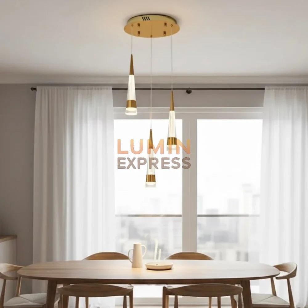 Suspension FLAMIA Triple Gold – luminaire design élégant – Luminexpress Maroc
