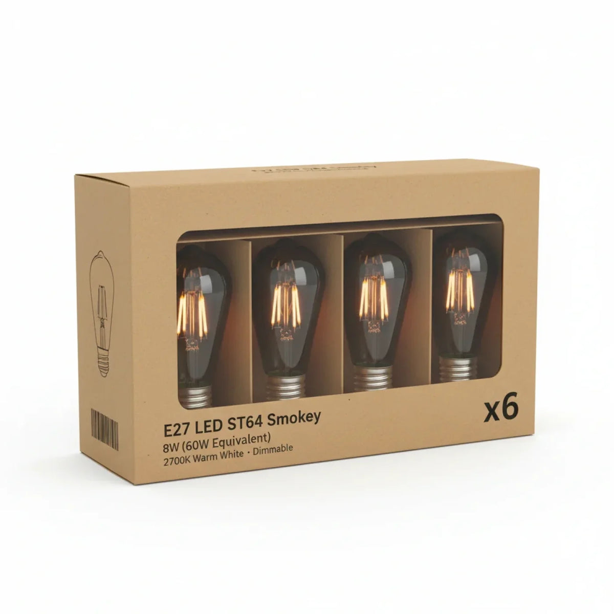 Pack de 6 Ampoules E27 LED ST64 Smokey 8W 2700K