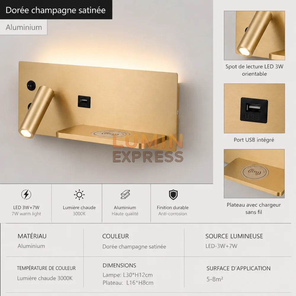 Applique murale Liseuse Wireless Gold