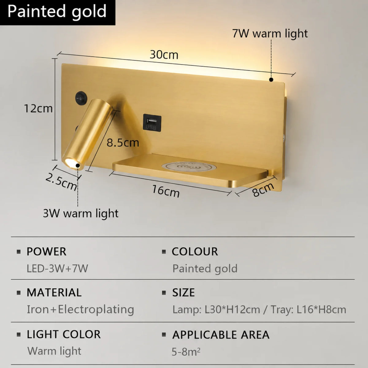Applique murale Liseuse Wireless Gold