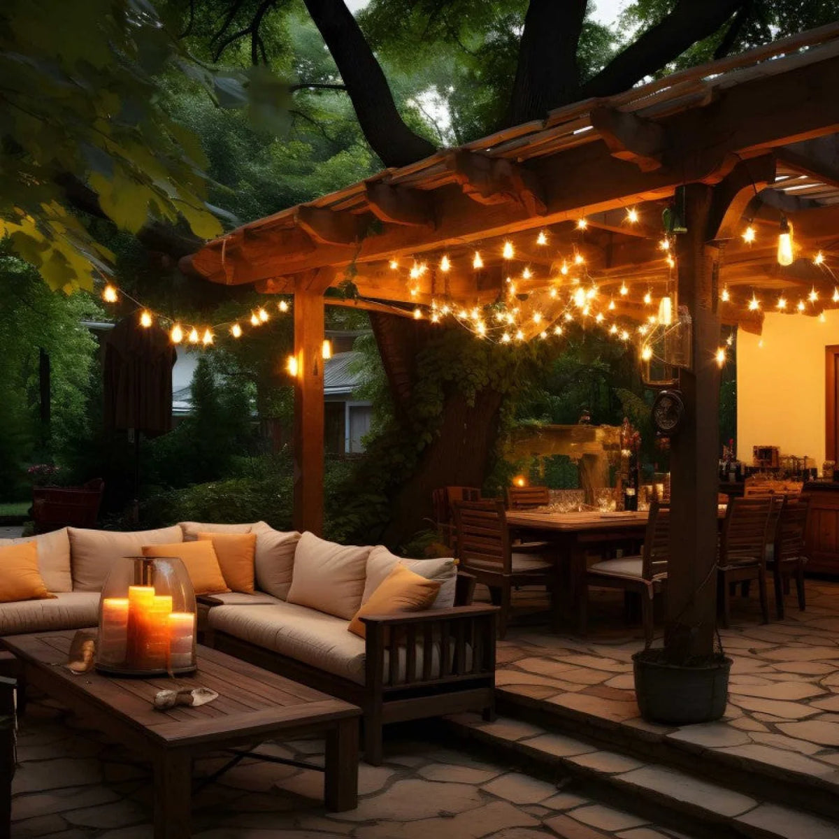 Guirlande Guinguette Extérieure Étanche IP65 10M avec 15 Douilles E27 Noires