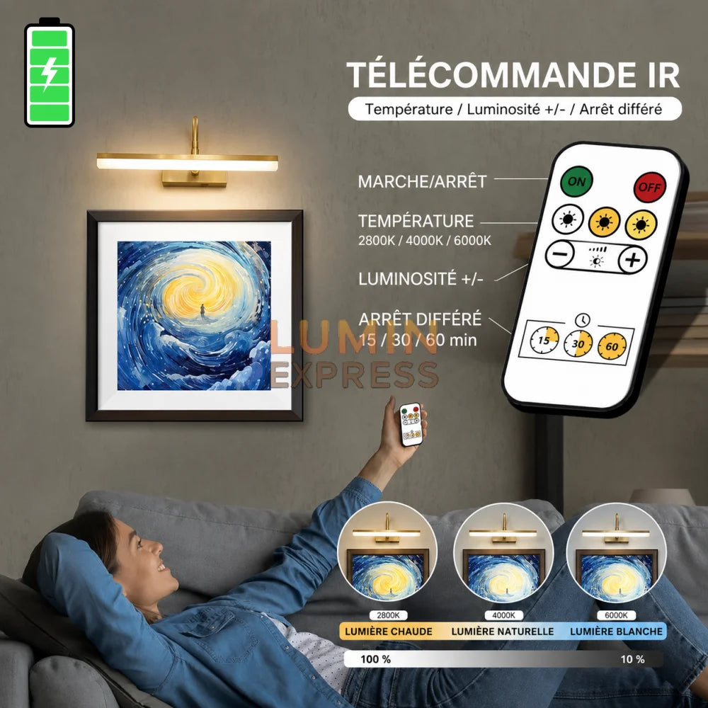 Lampe murale sans fil Gold rechargeable pour intérieur