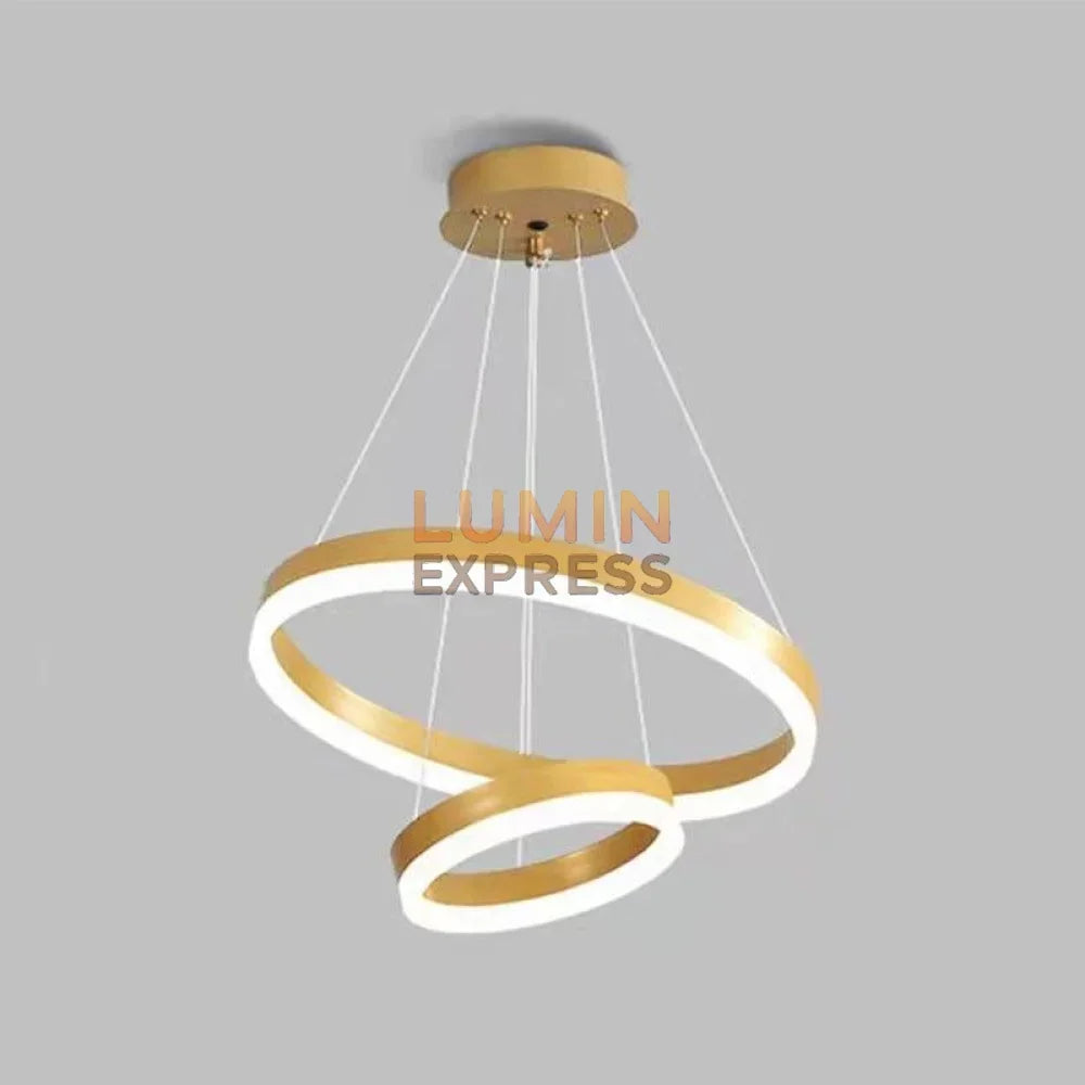 Luminaire suspension ELITE DUO Gold doré brossé avec télécommande pour salon moderne – Luminexpress