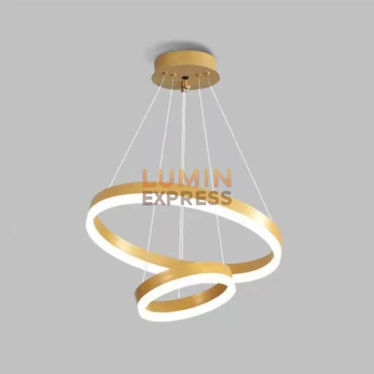 Luminaire suspension ELITE DUO Gold doré brossé avec télécommande pour salon moderne – Luminexpress