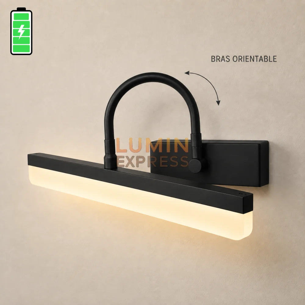 Luminaire Maroc : applique LED rechargeable orientable noire pour miroir