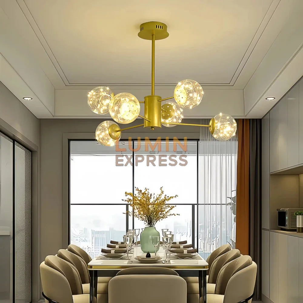 Lustre ATLAS doré avec 6 boules lumineuses LED – Luminexpress, spécialiste luminaire Maroc