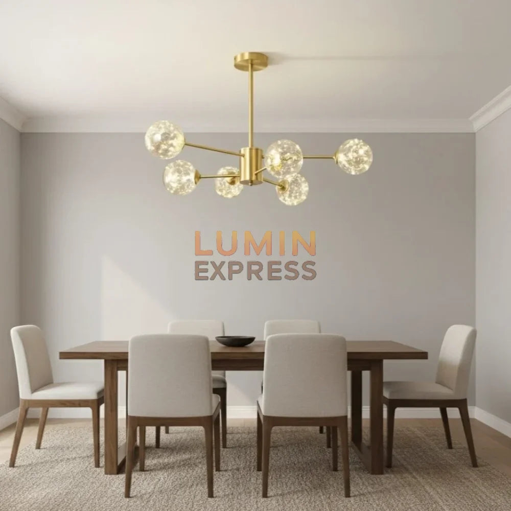 Lustre ATLAS doré avec 6 boules lumineuses LED – Luminexpress, spécialiste luminaire Maroc