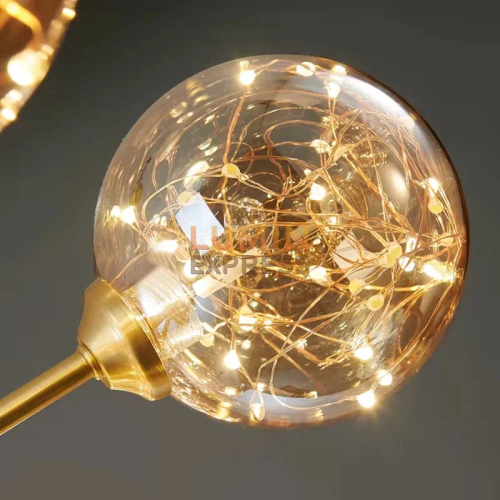 Luminaire doré ATLAS avec verre ambré et LED intégrée – Luminexpress Maroc