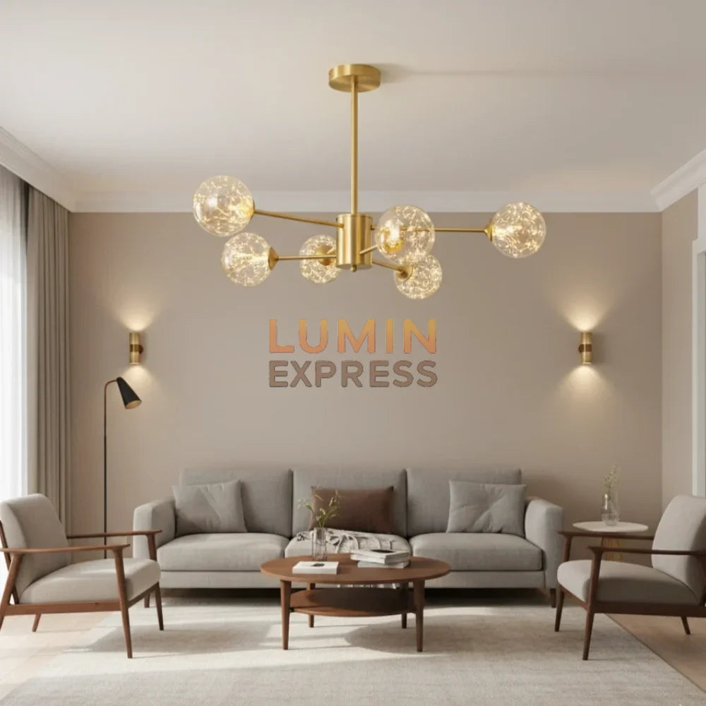 Lustre ATLAS 6 Light doré 30W – Luminaire haut de gamme au Maroc