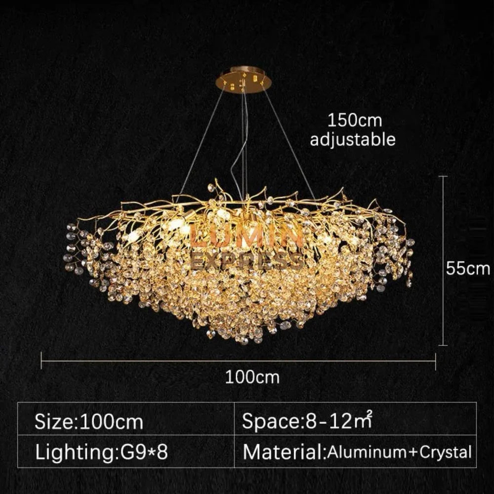 Lustre Belong en cristal K9 et laiton doré haut de gamme – Luminexpress Maroc