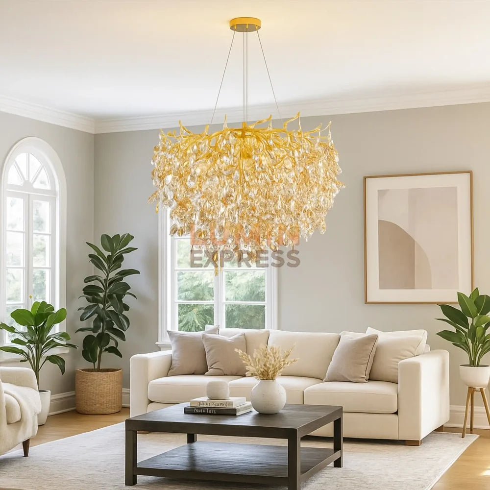 Lustre BELONG Water Drop 50cm cristal goutte d’eau doré – Luminexpress Maroc