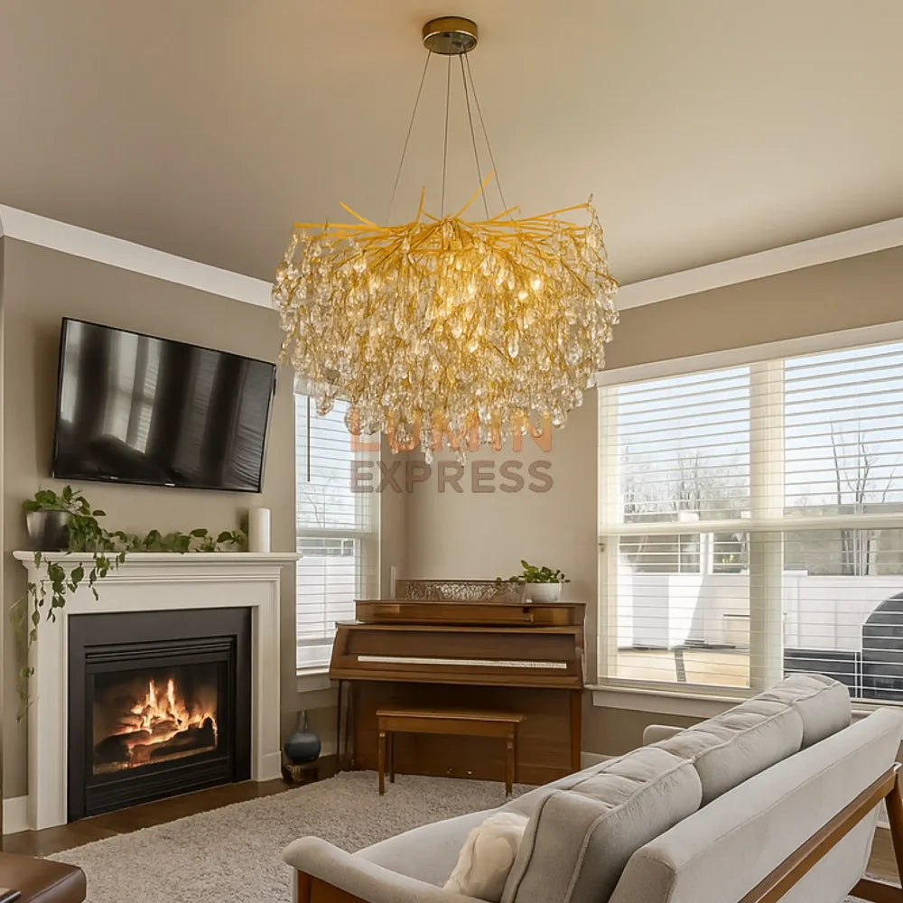 Lustre cristal design moderne BELONG Water Drop doré – Luminexpress Maroc