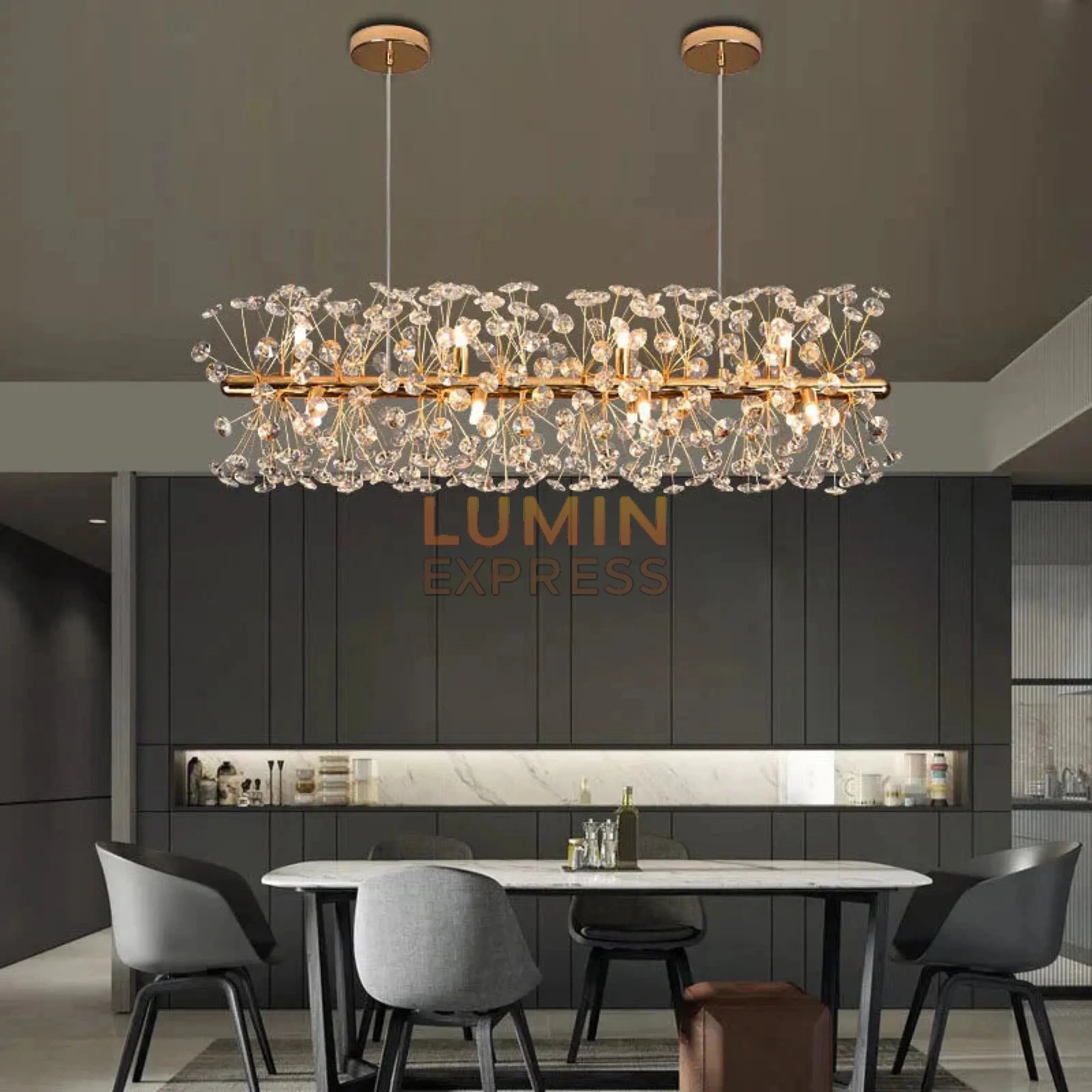 Lustre CLASSICO cristal doré 75cm avec ampoules G9 offertes – Maroc