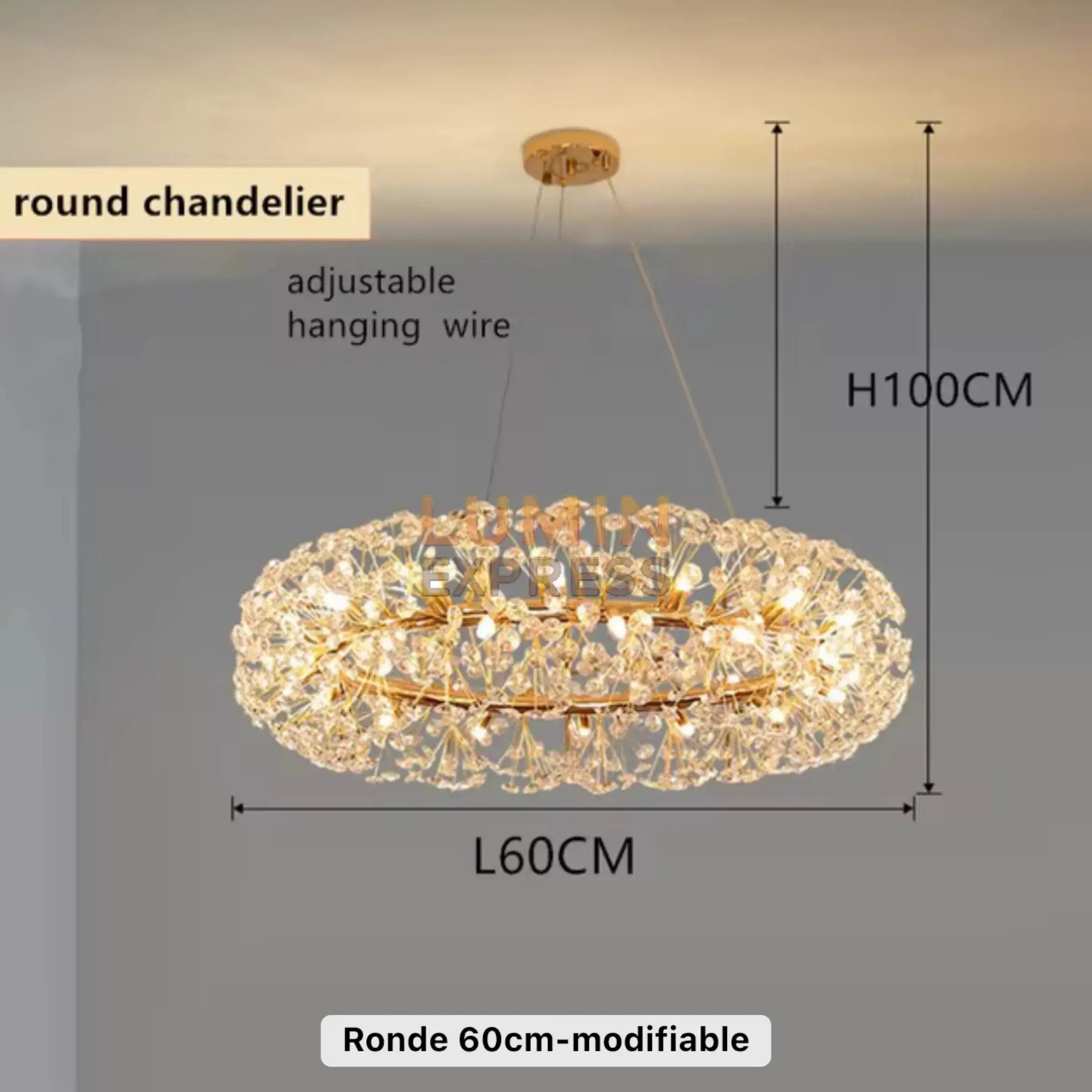 Lustre CLASSICO ronde 60 cm avec ampoules G9 offertes – design classique Maroc