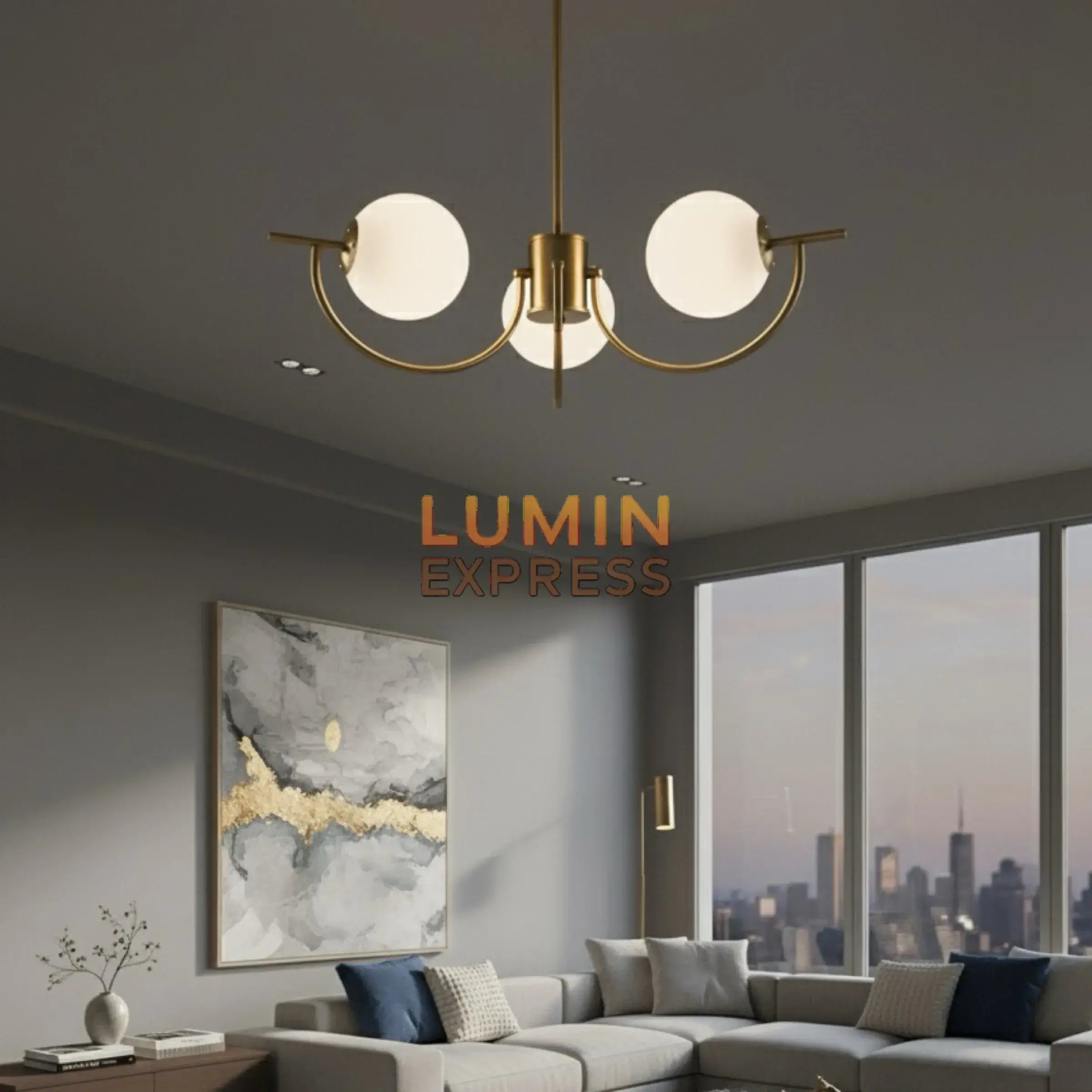 Lustre Trilogy design moderne en verre blanc – Luminexpress Maroc